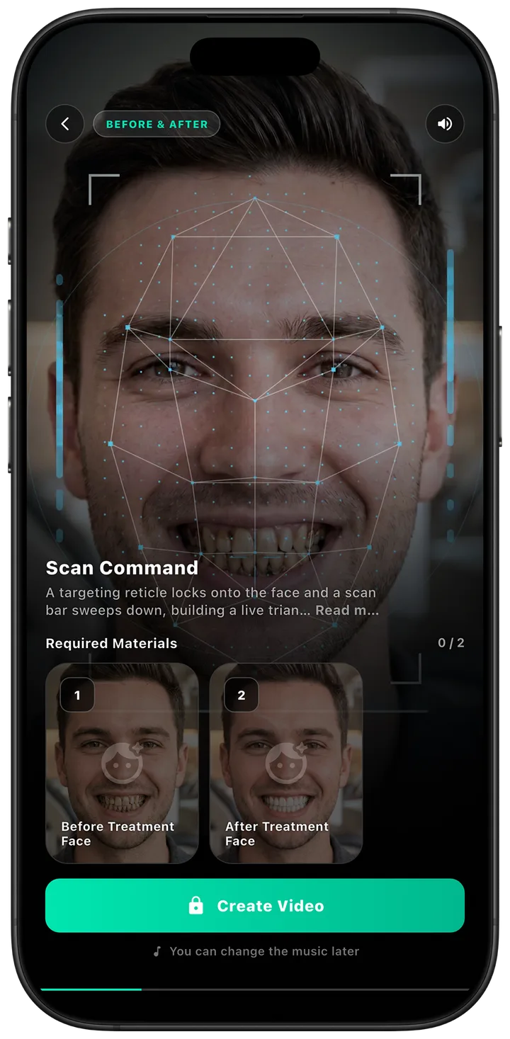 Scan Command template screen with before and after treatment photos